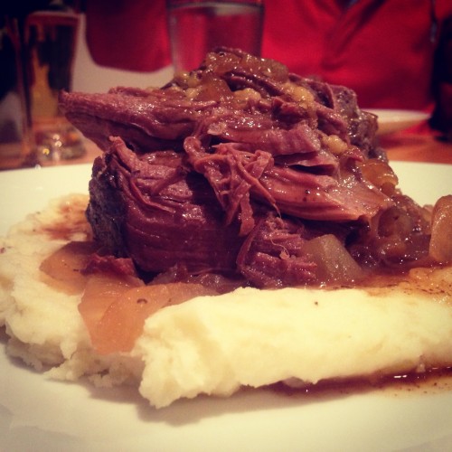 slow cooked venison with classic mashed potatoes