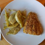 cornmeal crusted catfish and braised fennel