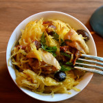 spaghetti squash with chicken, sun dried tomatoes, and basil