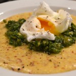 polenta with parsley pesto and a poached egg