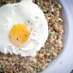 nutty, garlicky, herby lentils with a fried egg