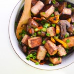 soy-glazed tofu, carrots, and mushrooms