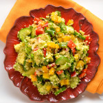 quinoa, bell pepper, avocado, and cucumber salad