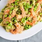 shrimp, pea, and avocado quinoa salad