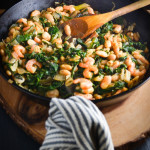 greens, beans, and shrimp