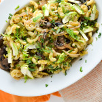 Creamy Mushroom, Brussels Sprout, and Goat Cheese Pasta