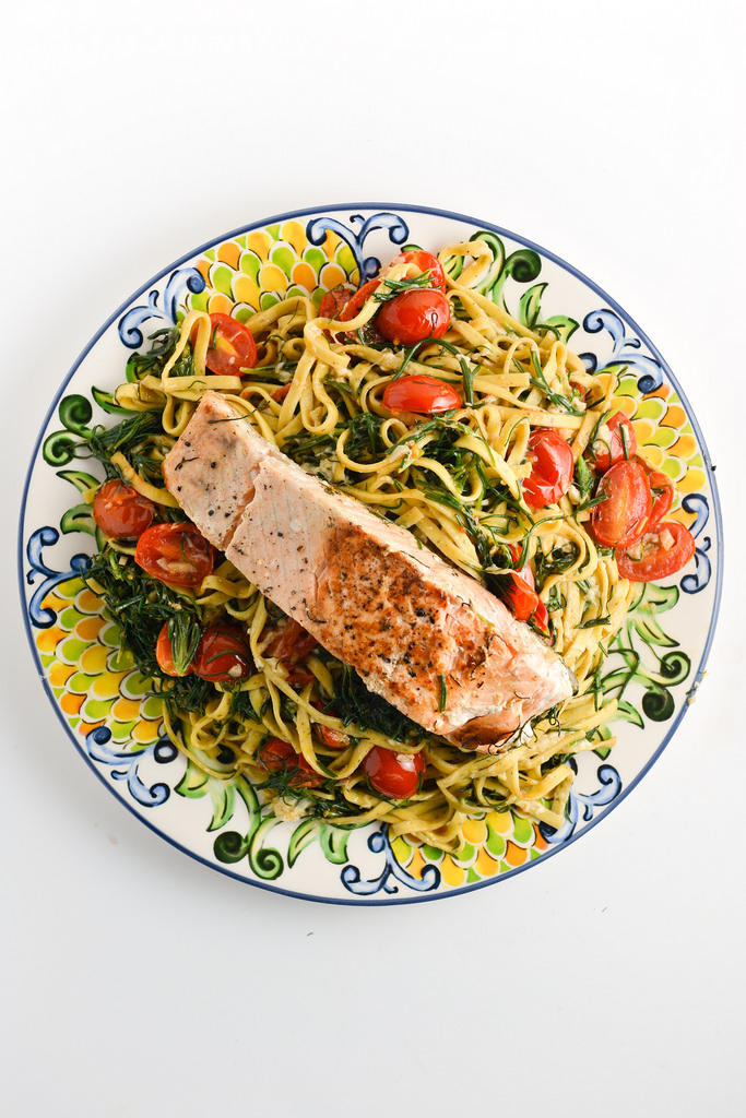 Salmon Over Linguine with Agretti - Things I Made Today