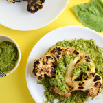 Grilled Cauliflower Steaks Smothered in Pesto