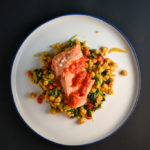 Spicy Salmon with Israeli Couscous and Chickpeas