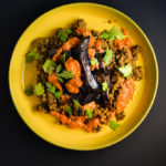 Portabella Mushrooms and Lentils with Roasted Red Pepper Sauce